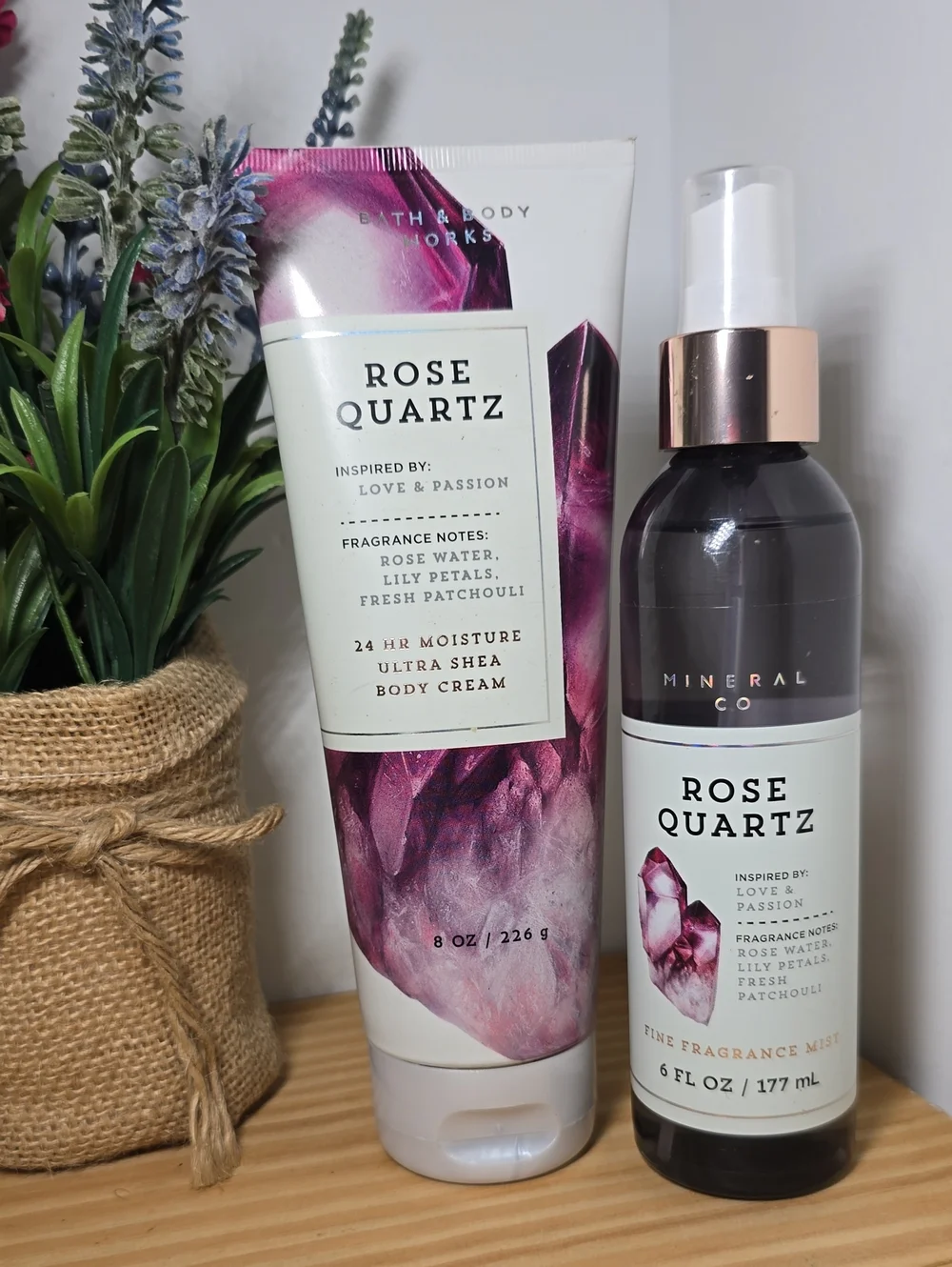 Bath & Body Works Rose Quartz Body Cream 8oz & Fragrance Mist 6oz - NEW